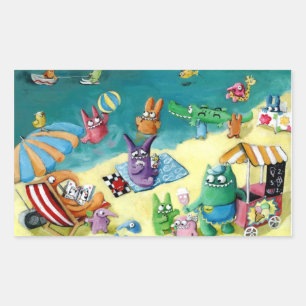 Monsters on the Beach Rectangular Sticker