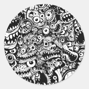 monsters pattern classic round sticker