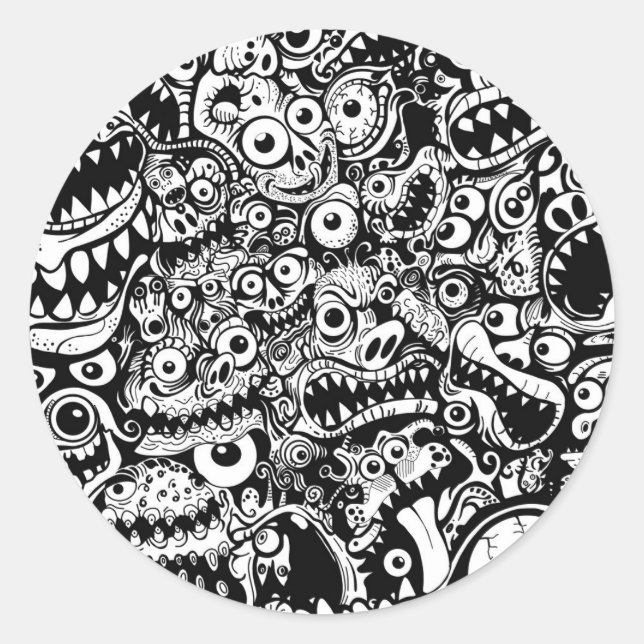monsters pattern classic round sticker (Front)