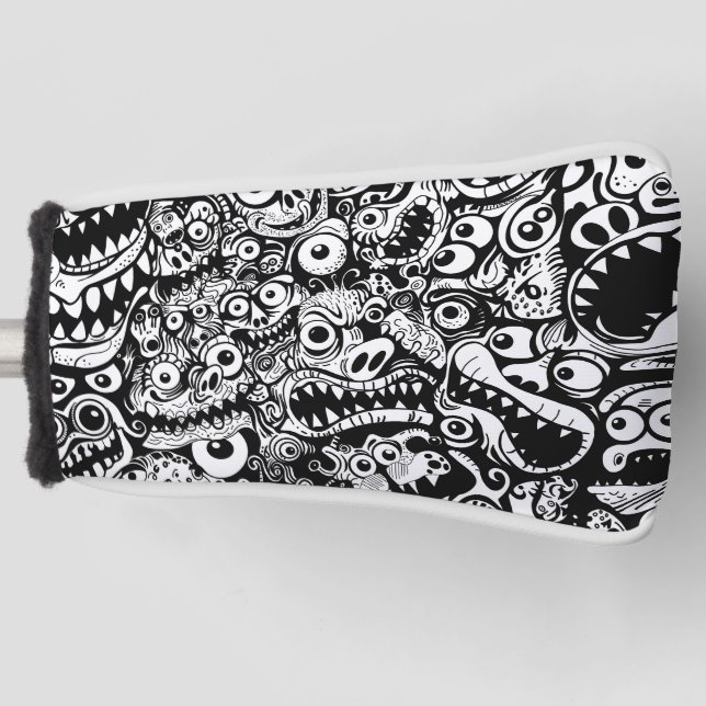 monsters pattern ugly abstract spooky scary creepy golf head cover (Front)