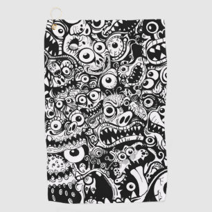 monsters pattern ugly abstract spooky scary creepy golf towel