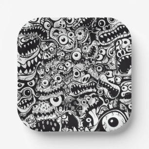 monsters pattern ugly abstract spooky scary creepy paper plate