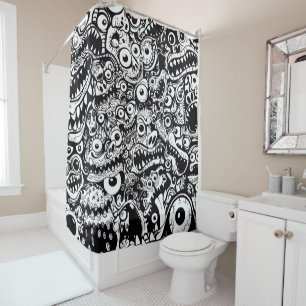 monsters pattern ugly abstract spooky scary creepy shower curtain