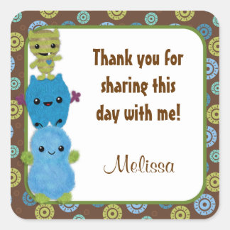 MONSTERS Peek a Boo Baby Shower square sticker PAB