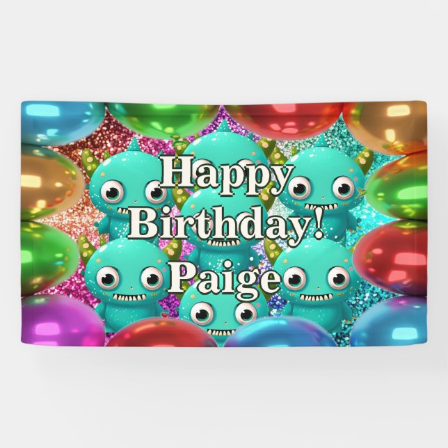 Monsters Personalised character birthday banner (Horizontal)