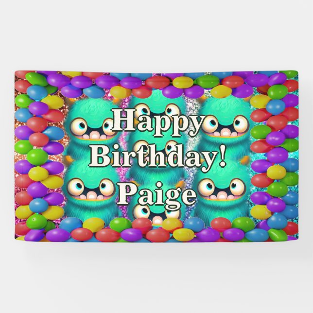 Monsters Personalised character birthday banner (Horizontal)