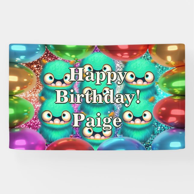 Monsters Personalised character birthday banner (Horizontal)