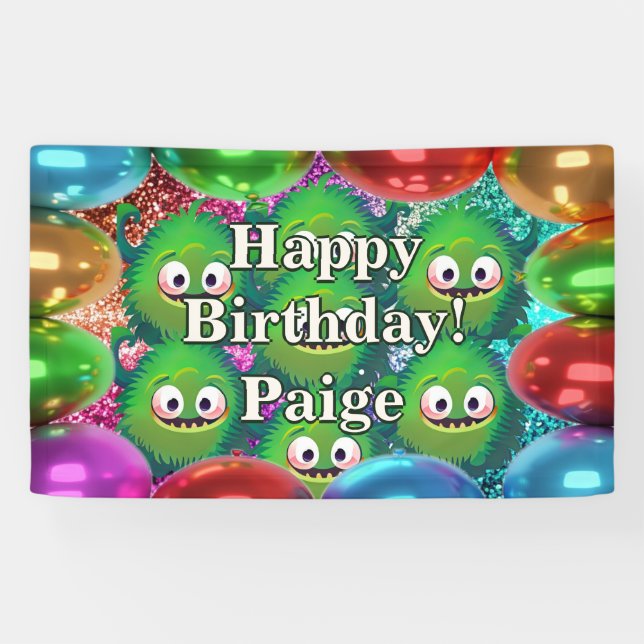 Monsters Personalised character birthday banner (Horizontal)