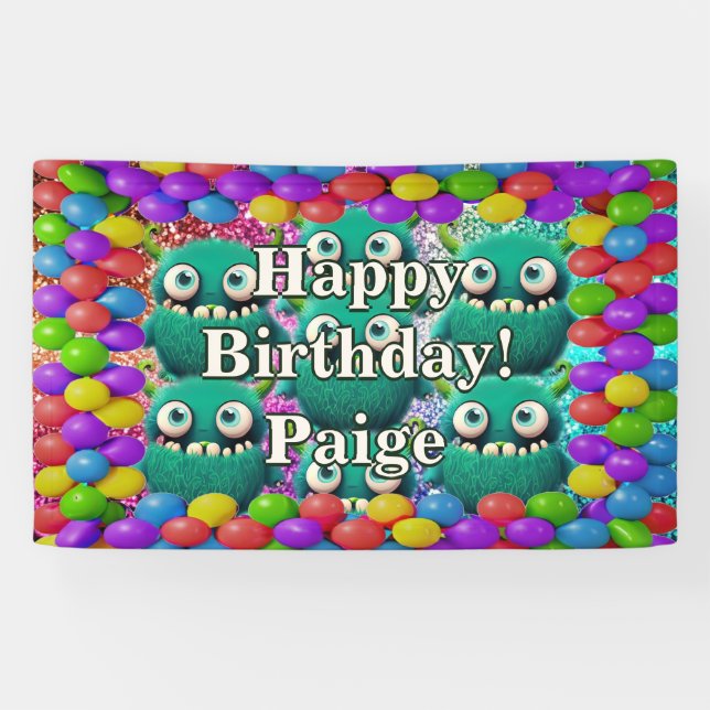 Monsters Personalised character birthday banner (Horizontal)