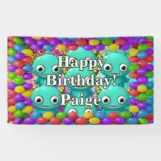 Monsters Personalised character birthday banner (Horizontal)