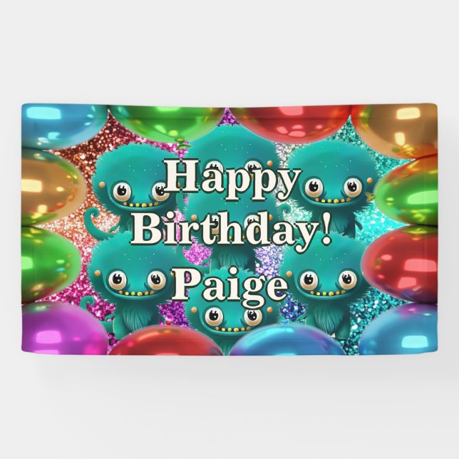 Monsters Personalised character birthday banner (Horizontal)