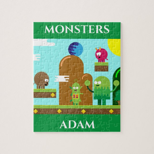 Monsters puzzle with child's name. (Vertical)