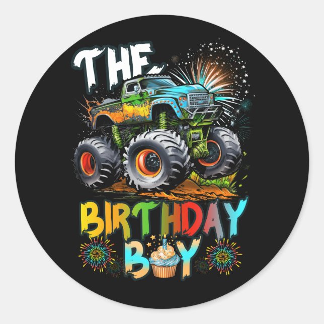 Monsters Truck Jam Family Matching The Birthday Bo Classic Round Sticker (Front)