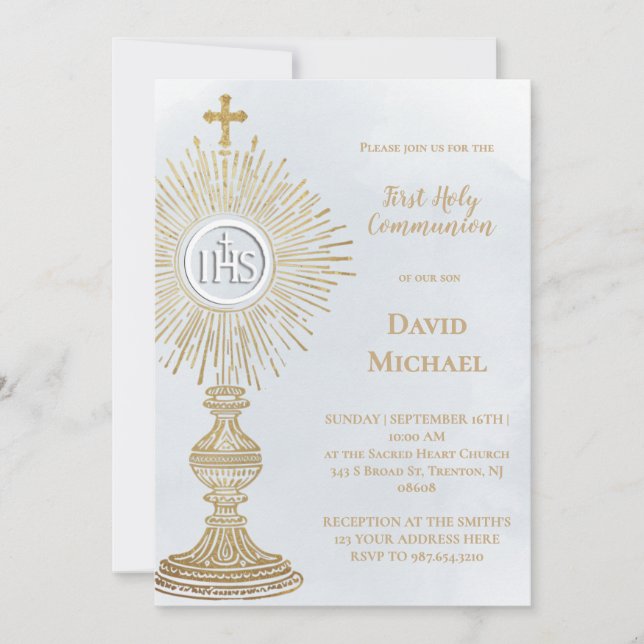 monstrance design First Holy Communion Invitation (Front)