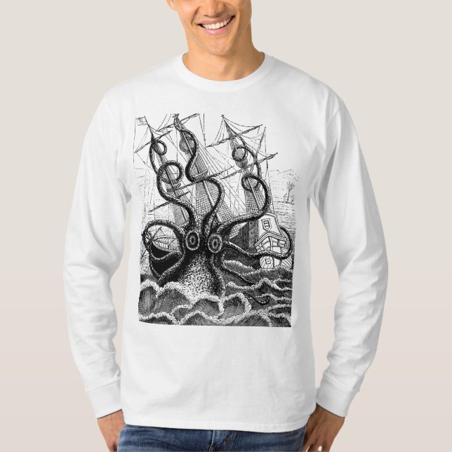 Monstrous Octopus Attacks a Ship T-Shirt (Front)