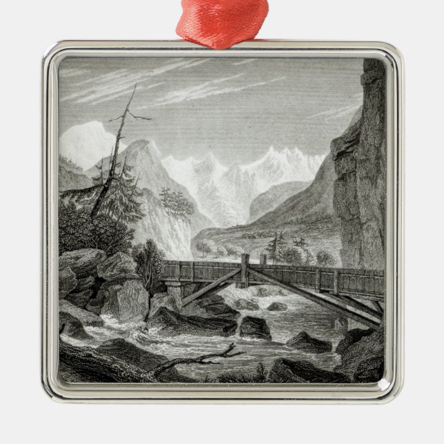 Mont Blanc from the Baths of St. Didier Metal Tree Decoration (Front)