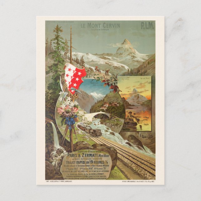Mont Cervin Matterhorn Vintage Poster 1895 Postcard (Front)
