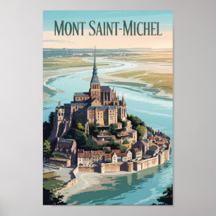 Mont-Saint-Michel France Illustration Travel Art Poster