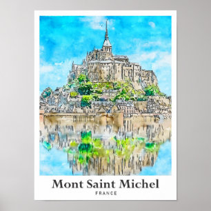 Mont Saint Michel France Travel Watercolor Art Poster