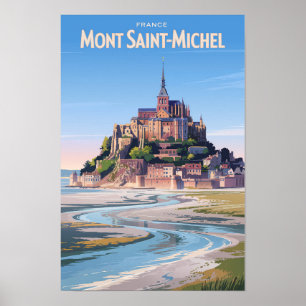 Mont Saint Michel Illustration Travel Art Vintage Poster