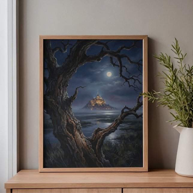 Mont Saint-Michel Moonlit Abbey Art Canvas Print (Creator Uploaded)