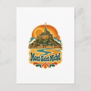 Mont Saint Michel Retro Travel Postcard