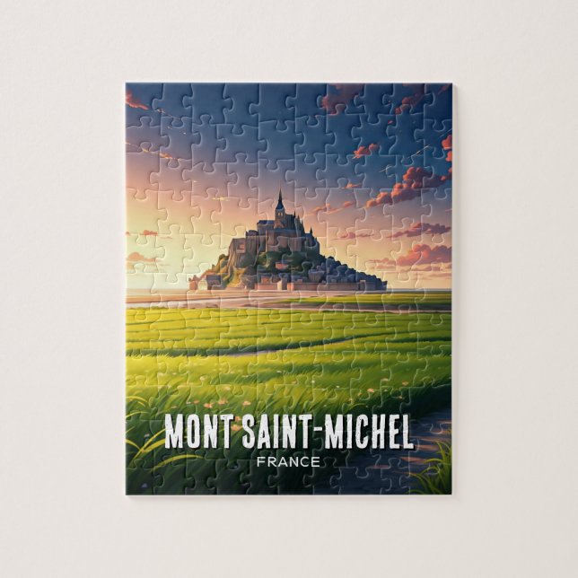Mont Saint-Michel Sunset Postcard Jigsaw Puzzle (Vertical)