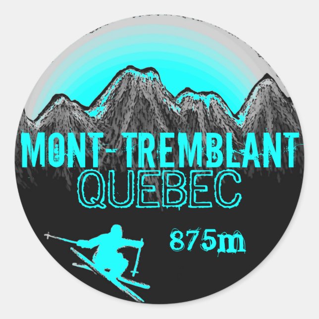 Mont Tremblant Quebec ski teal art stickers (Front)