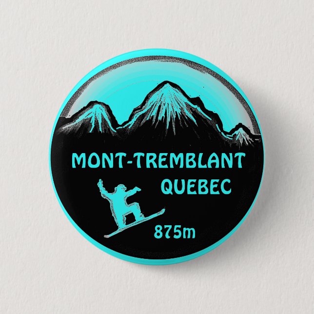Mont Tremblant Quebec teal snowboard art button (Front)