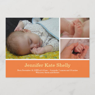 Montage 3 photo orange baby birth announcement