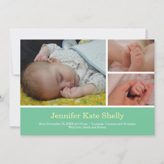 Montage 3 photo sweet mint baby birth announcement