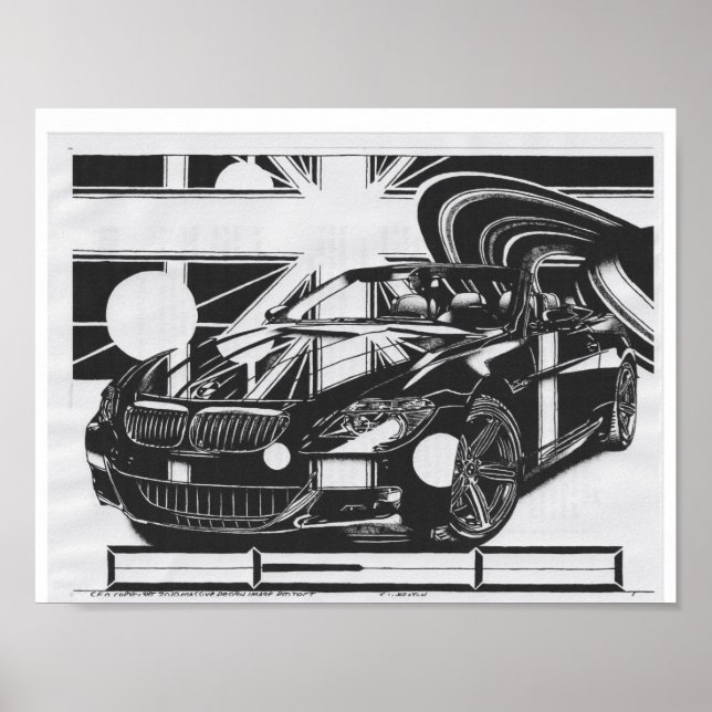 Montage ink drawing - sports car the centerpiece. poster (Front)