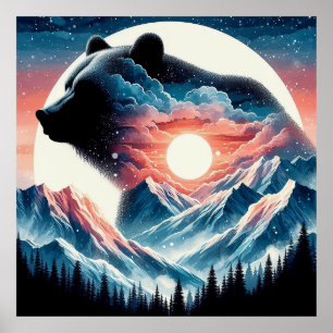 Montage Mountain Landscape with Bear Poster