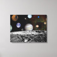 Montage of the planets and Jupiter's moons