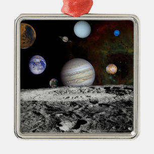Montage of the planets and Jupiter's moons Metal Tree Decoration