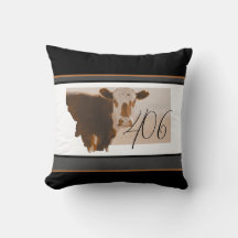 Montana 406 Brown And White Cow Throw Pillow