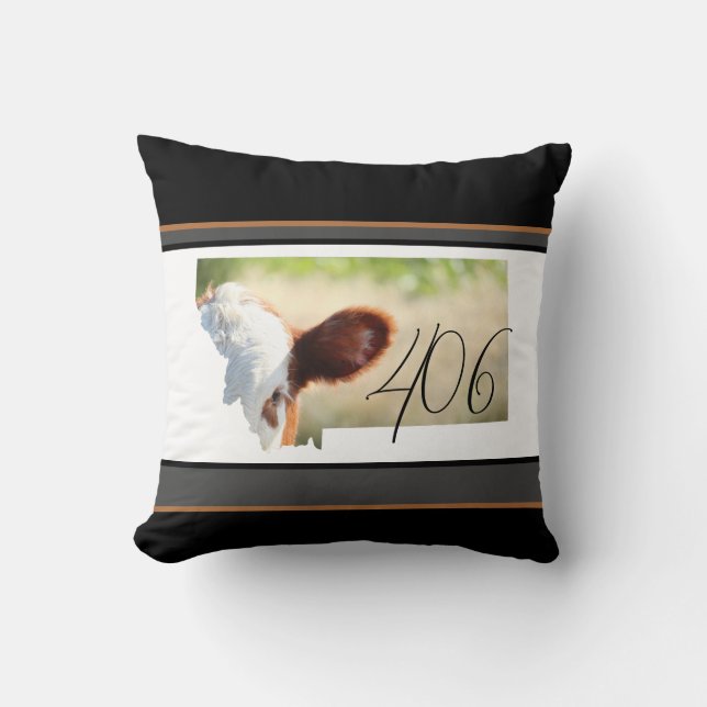 Montana 406 Brown Cow Green Meadow Throw Pillow (Front)