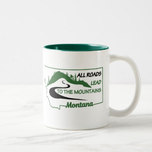 Montana All Roads Lead to the Mountains Two-Tone Coffee Mug