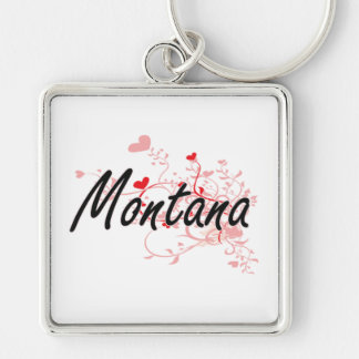 Montana Artistic Name Design with Hearts Key Ring