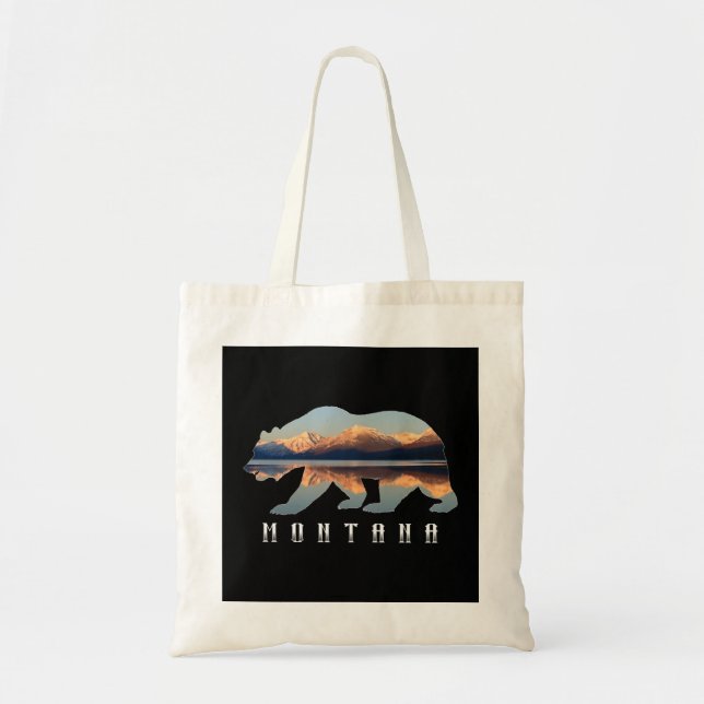 Montana Bear with Glacier National Park Lake Image Tote Bag (Front)