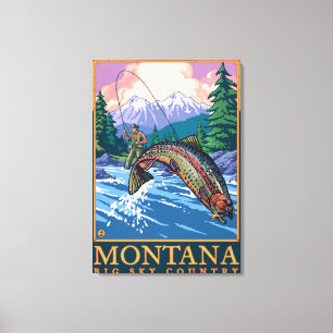 Montana -- Big Sky CountryFly Fishing Scene Canvas Print