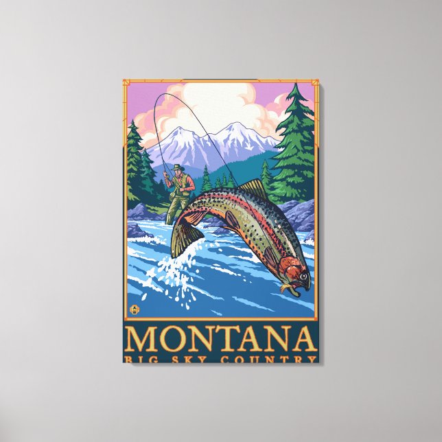 Montana -- Big Sky CountryFly Fishing Scene Canvas Print (Front)