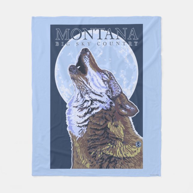 Montana -- Big Sky CountryHowling Wolf Fleece Blanket (Front)