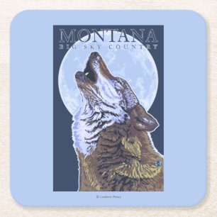 Montana -- Big Sky CountryHowling Wolf Square Paper Coaster