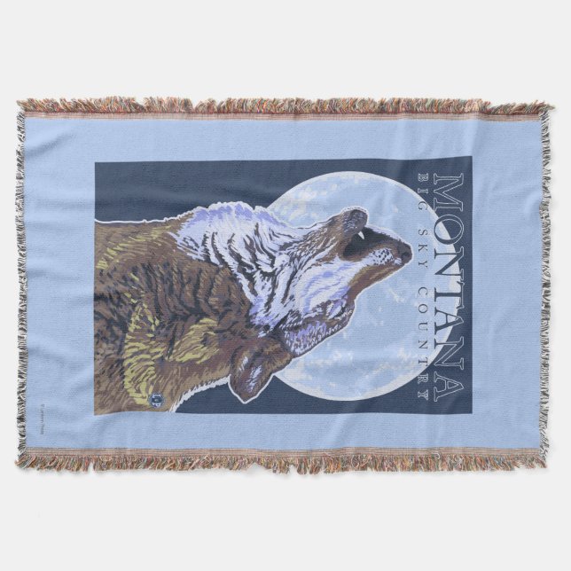 Montana -- Big Sky CountryHowling Wolf Throw Blanket (Front)