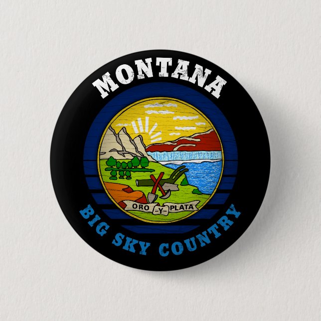 MONTANA BIG SKY STATE FLAG 6 CM ROUND BADGE (Front)