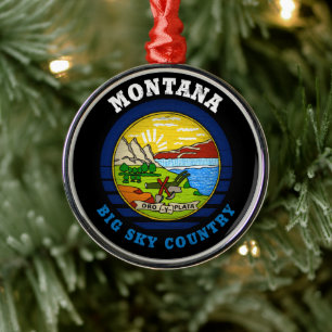 MONTANA BIG SKY STATE FLAG METAL TREE DECORATION