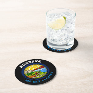 MONTANA BIG SKY STATE FLAG ROUND PAPER COASTER
