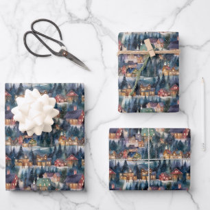 Montana Christmas Cowboy Town at Night Wrapping Paper Sheet