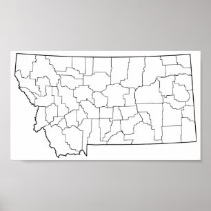Montana Counties Blank Outline Map Poster